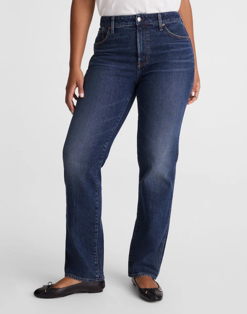 Madewell Curvy Longline High Rise Denim Straight Jeans Midnight Waters Wash 31